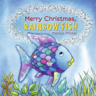 Book cover of 'Merry Christmas, Rainbow Fish' with a colorful fish illustration.