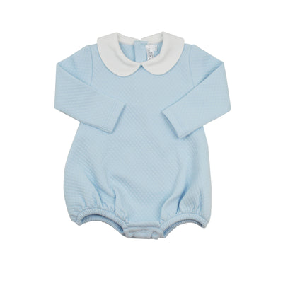 Quilted light blue bubble with white collar on a white background