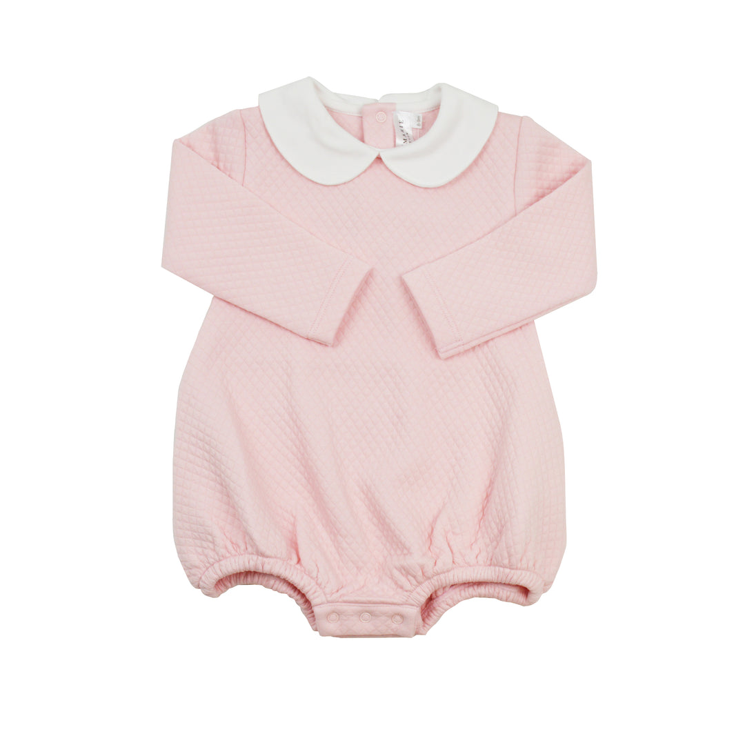 Quilted pink bubble with white collar on a white background