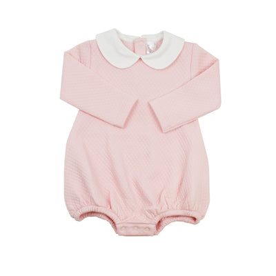 Quilted pink bubble with white collar on a white background