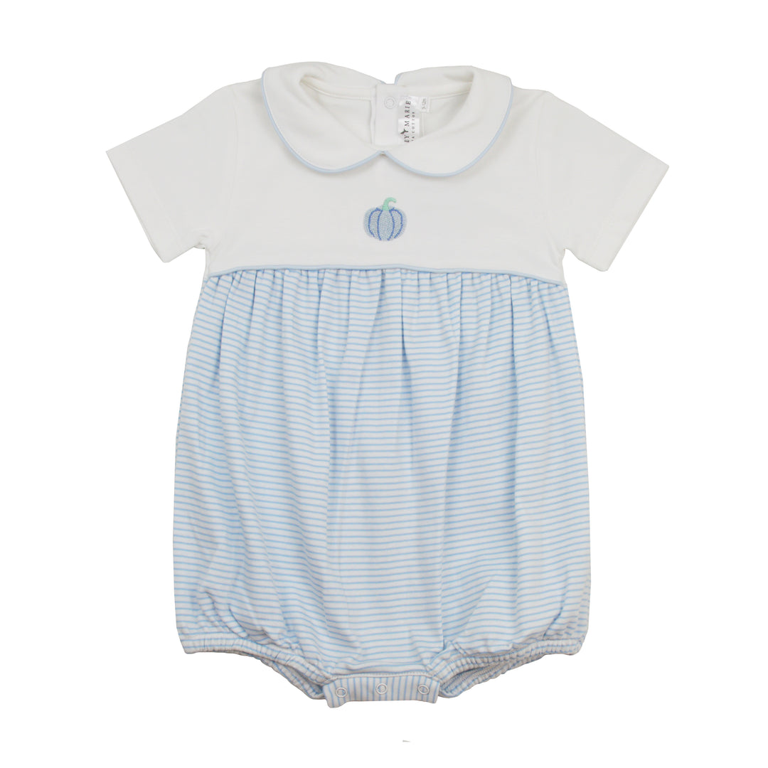Blue pumpkin bubble with white collar and blue striped body on a white background