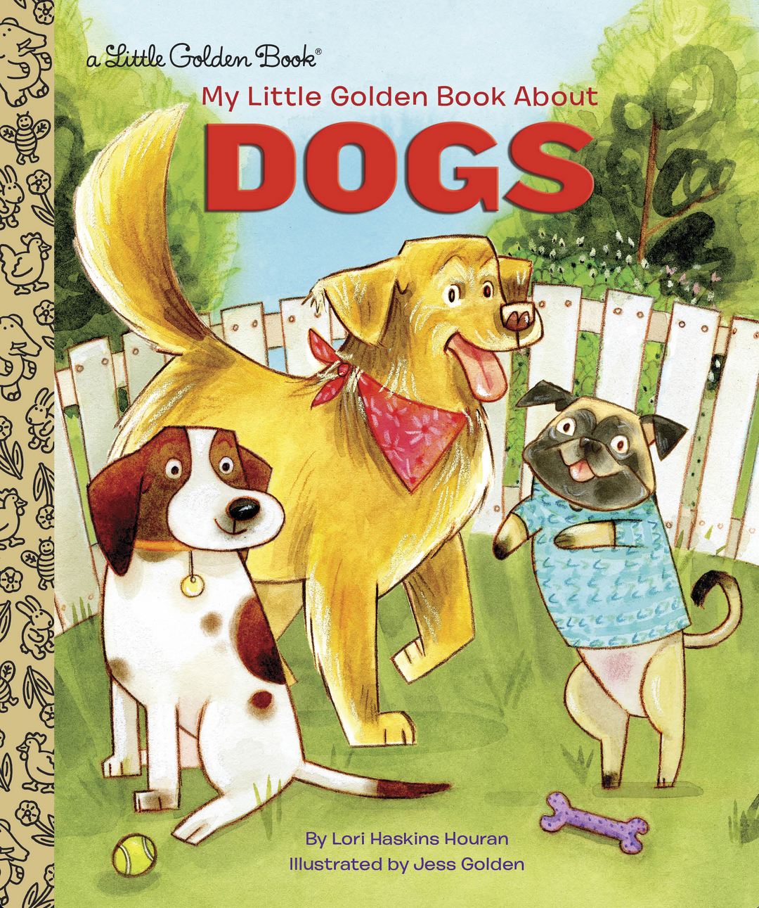 Little Golden Book cover featuring three cartoon dogs in a garden setting.