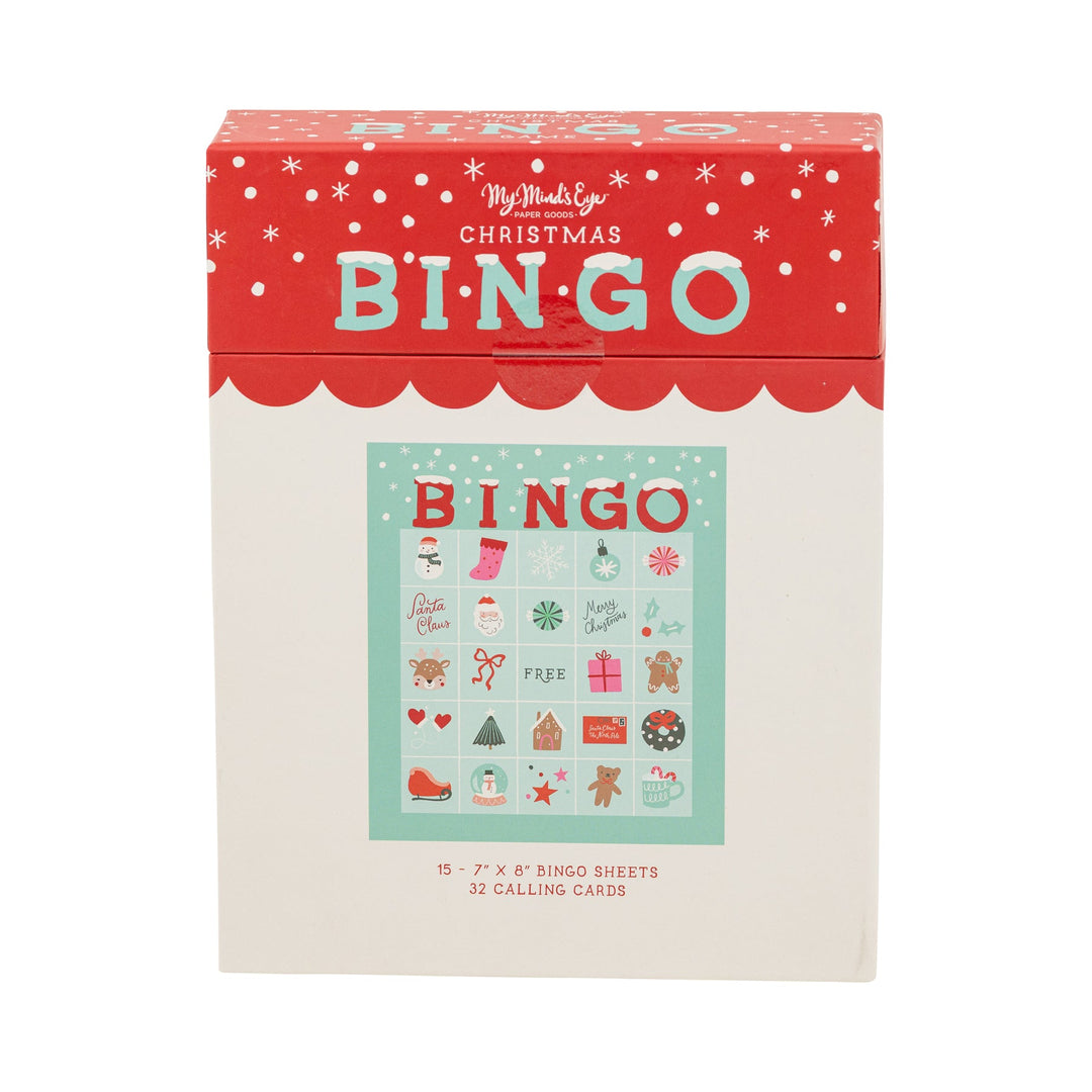 Christmas bingo game box with festive design on a white background