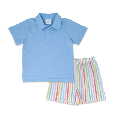 Lullaby Set Parker Polo Set | Rainbow Stripe