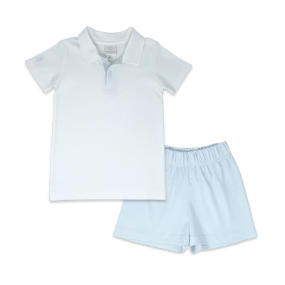 Lullaby Set Parker Polo Set | White with Blue Pima