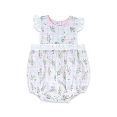 Lullaby Set Pinafore Bubble | Pink Windowpane Floral