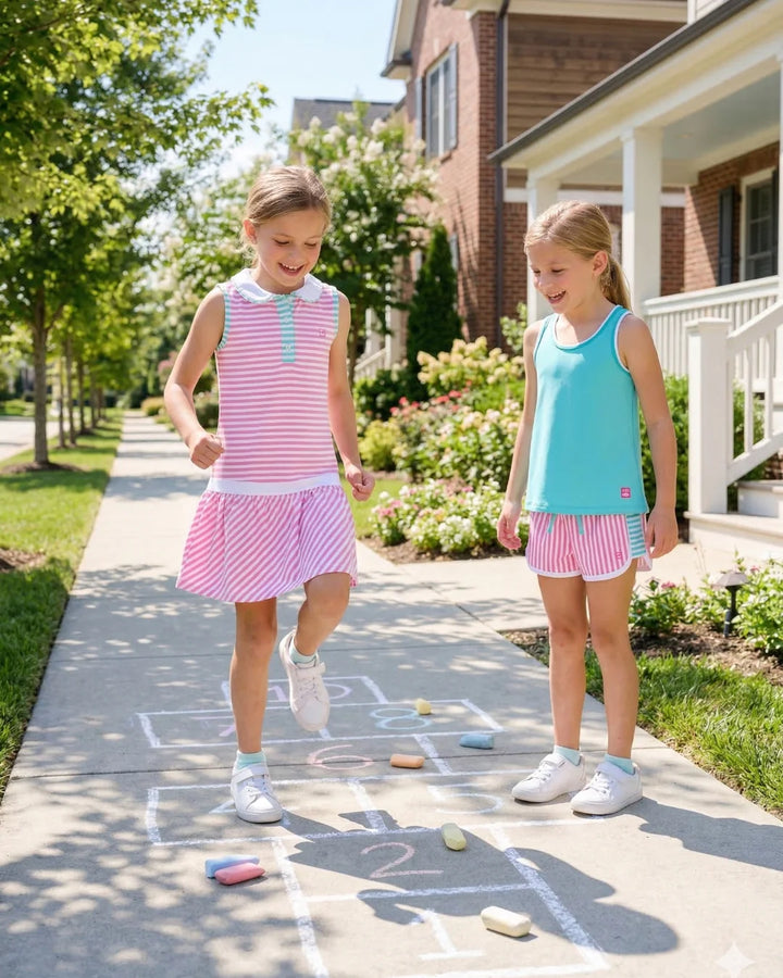 Annie Shorts | Flamingo Pink Stripe, Totally Turquoise