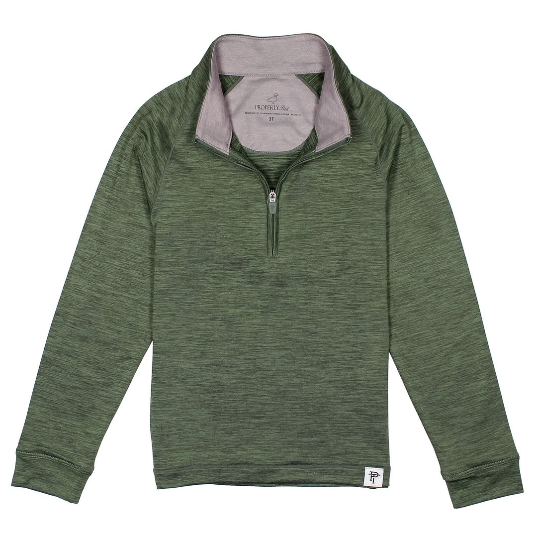 Green pullover with gray collar on a white background