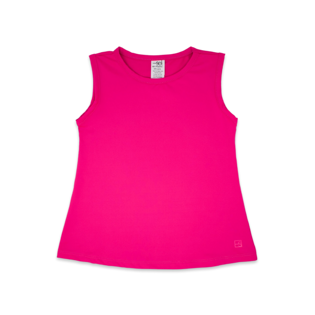 Pink sleeveless top on a white background