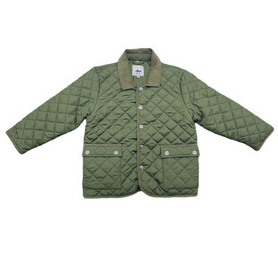 Green quilted jacket on a white background