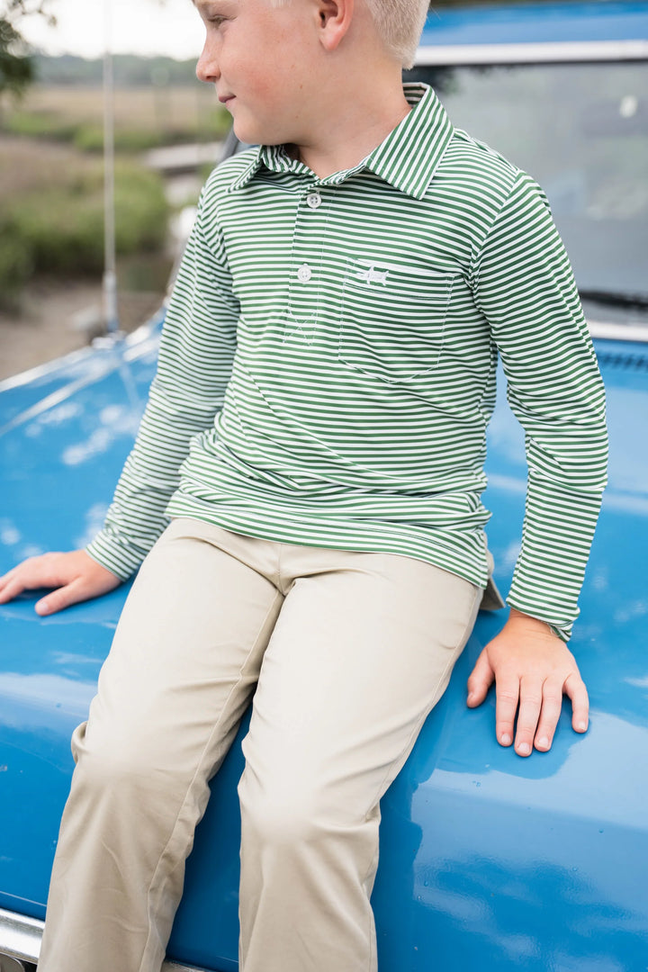 Inshore Performance Stripe Polo | Green
