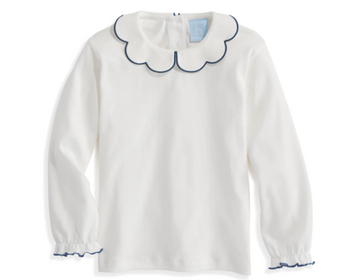 bella bliss Long Sleeve Pima Scallop Collar Shirt | Ivory w/ Navy