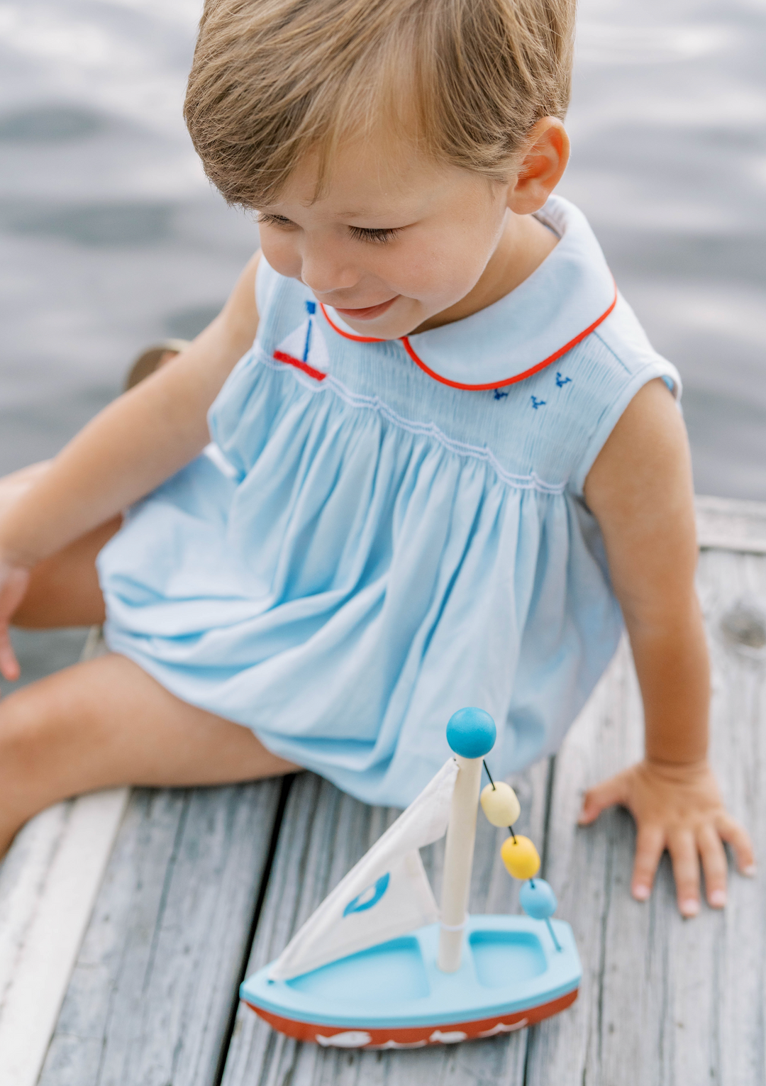 Beckett Bubble | Brentwood Blue Pique with Sailboat