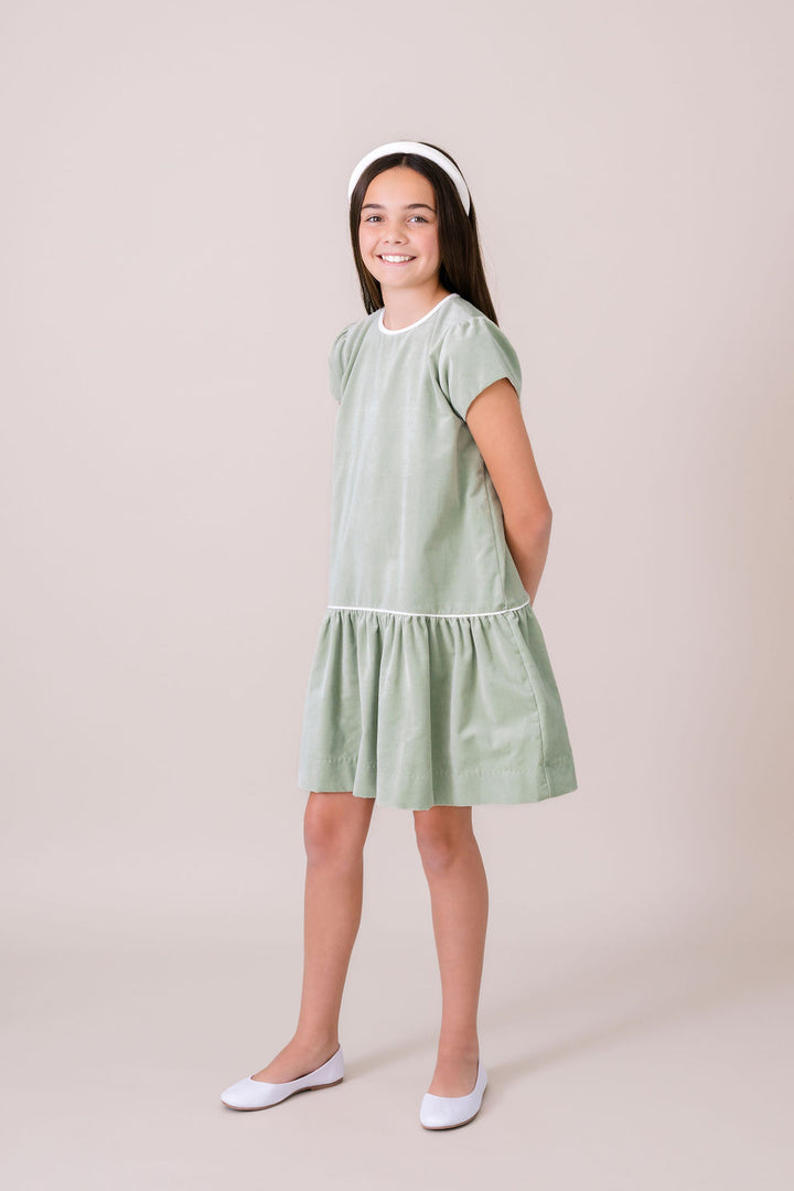 Delilah Dropwaist Dress | Leyland Green Velvet