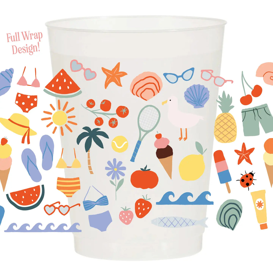 frosted cups with summer icons