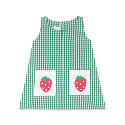 Lullaby Set Stephanie Dress | Augusta Green Check with Strawberry Pockets