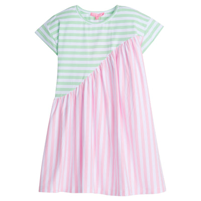 Bisby Swoop Dress | Pink & Green Stripe