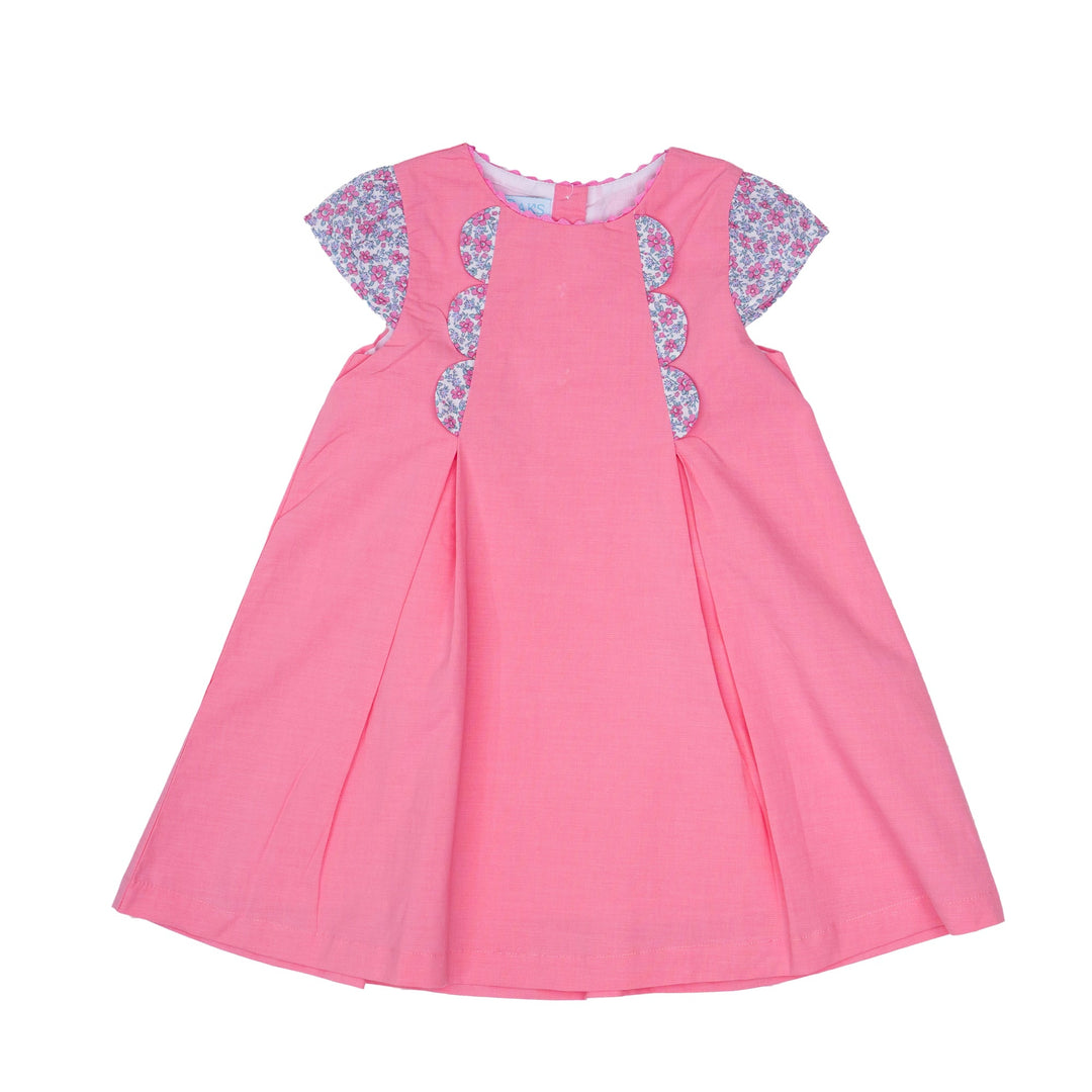 Pink dress with floral sleeves on a white background