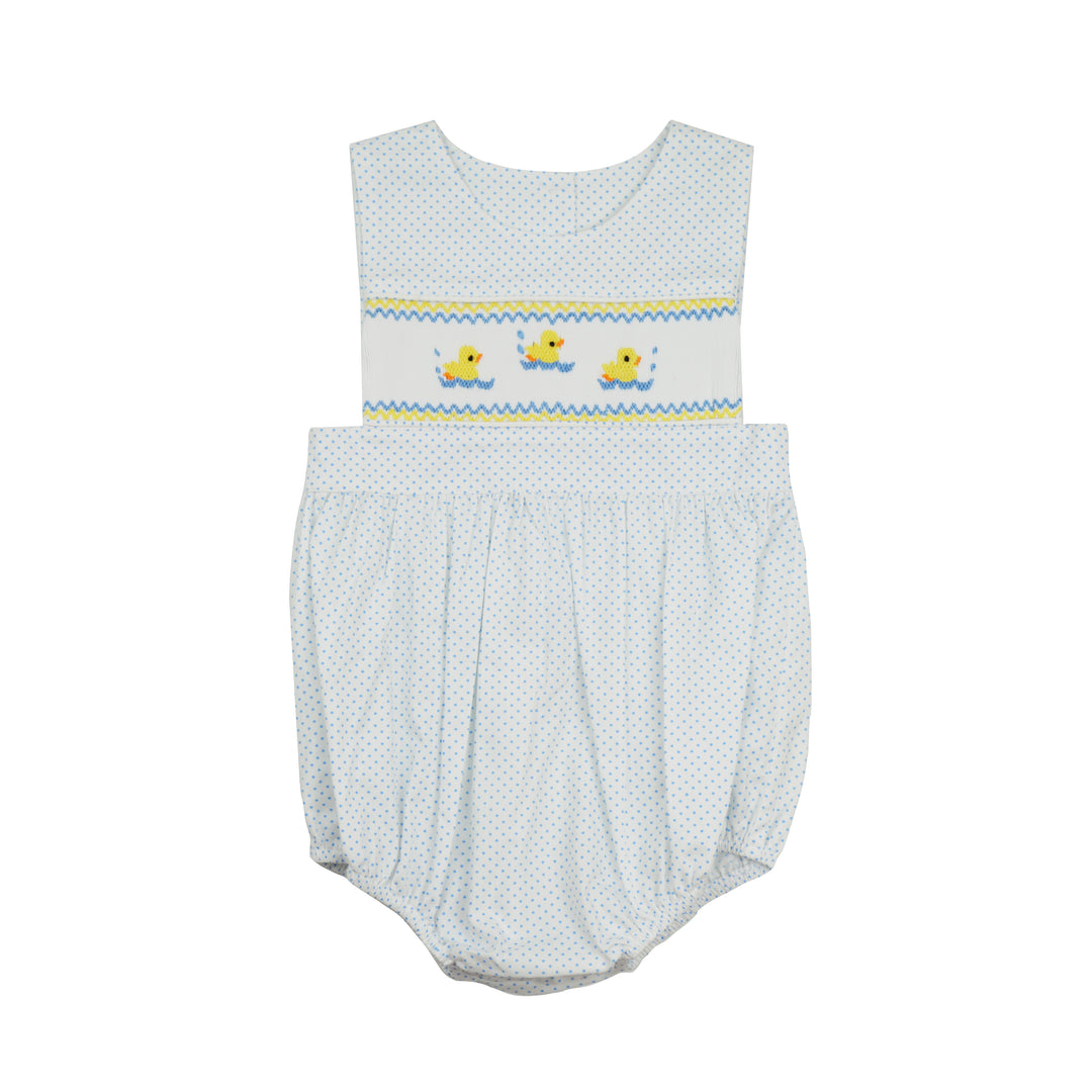 Baby romper with duck design on a white background
