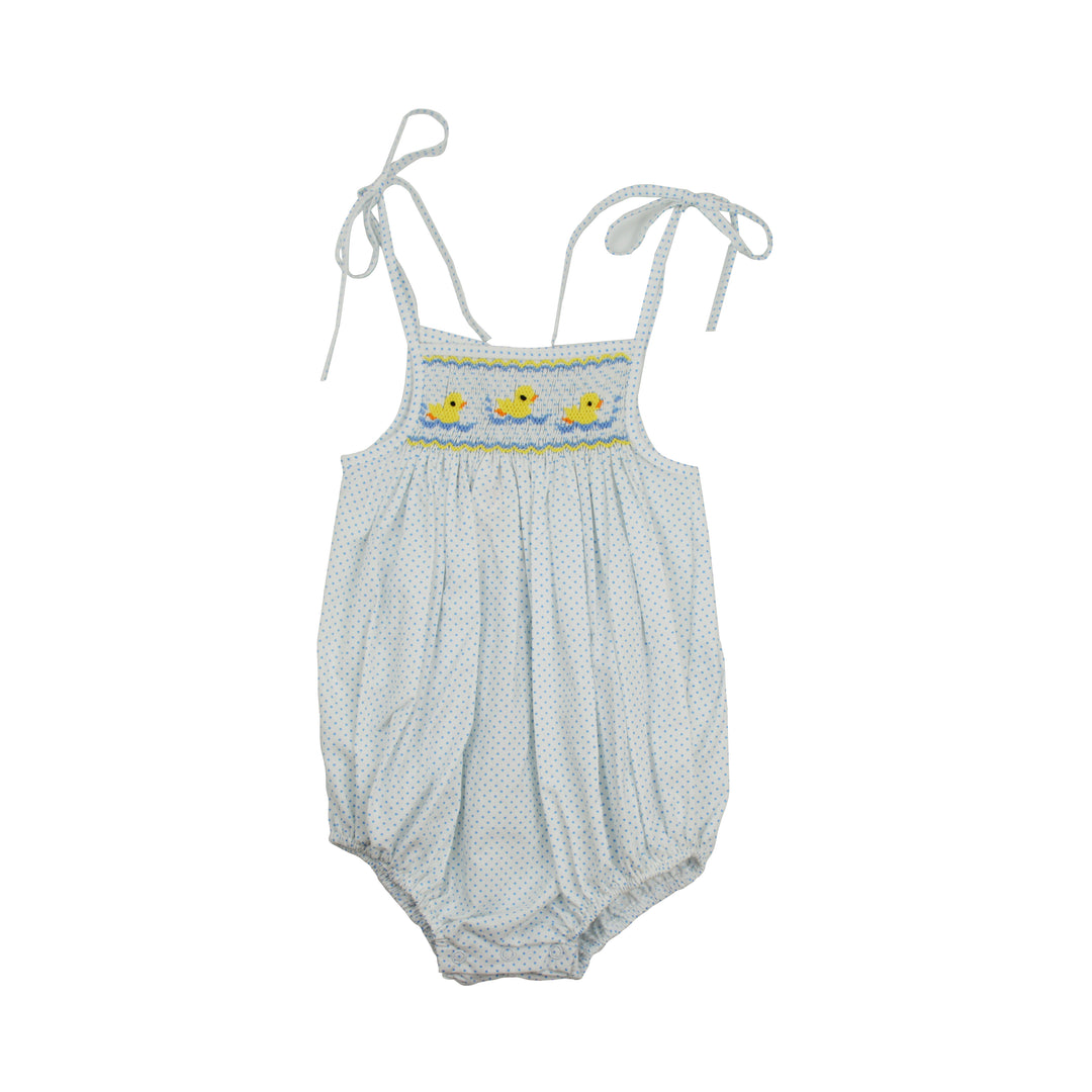 Baby romper with duck design on a white background