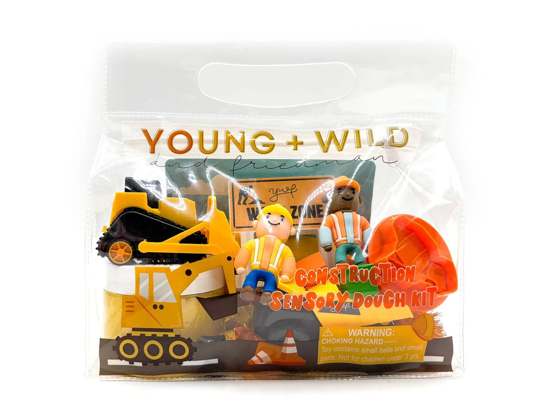 construction-themed sensory dough kit packaging on a white background
