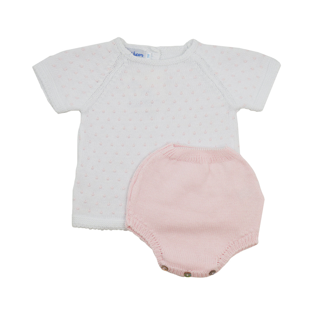 Mi Lucero Dot Sweater Set | Pink & White