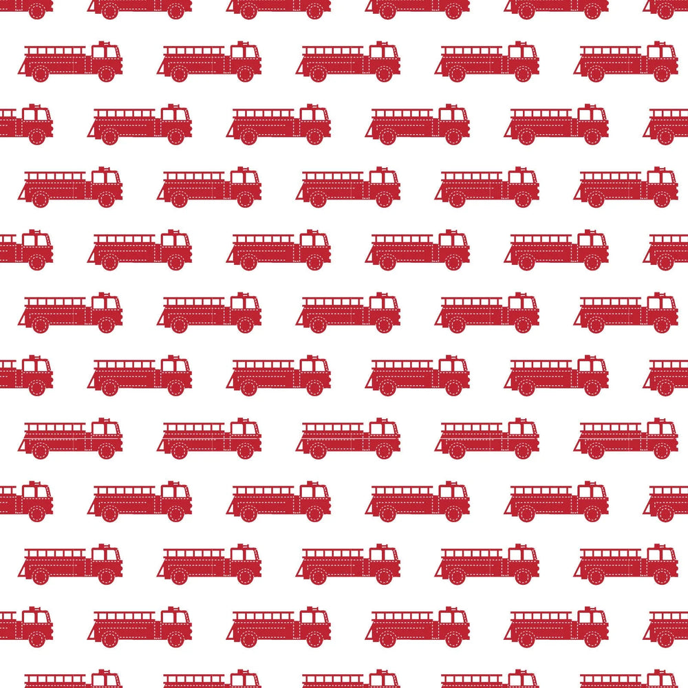 Pattern of red fire trucks on a white background