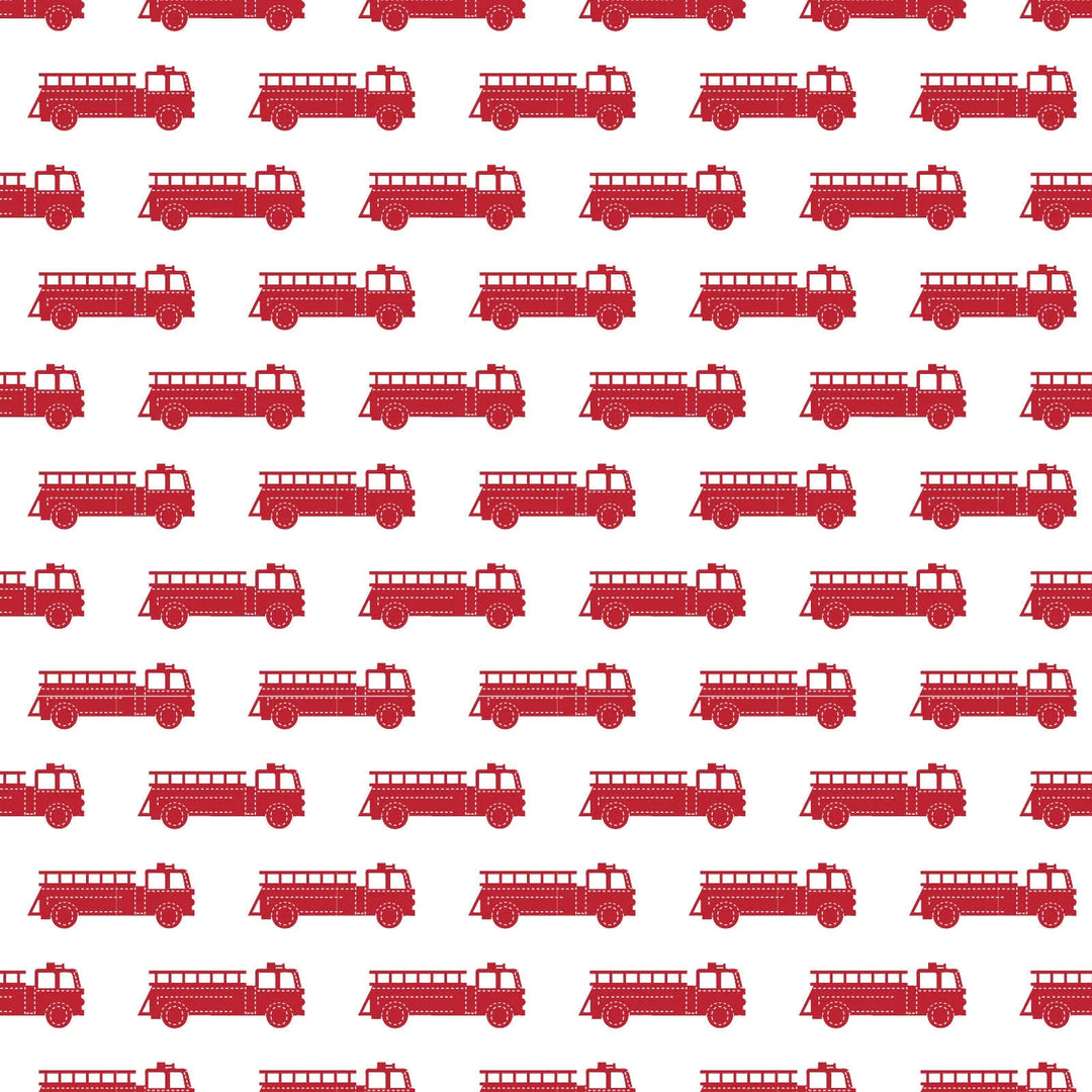 Pattern of red fire trucks on a white background