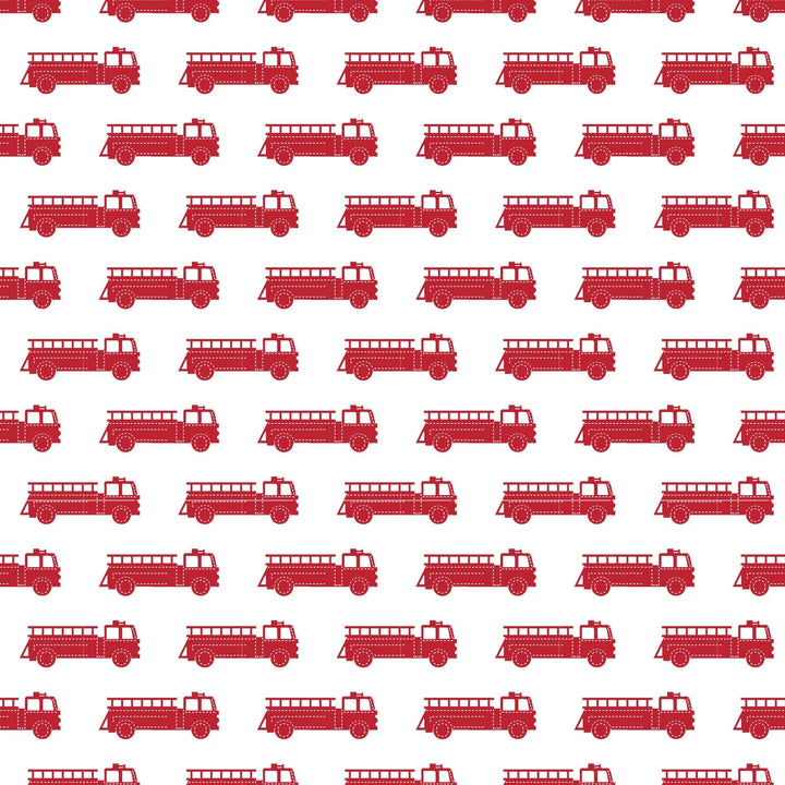 Pattern of red fire trucks on a white background
