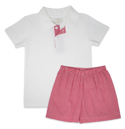 Lullaby Set Parker Polo Set | Red Mini Gingham