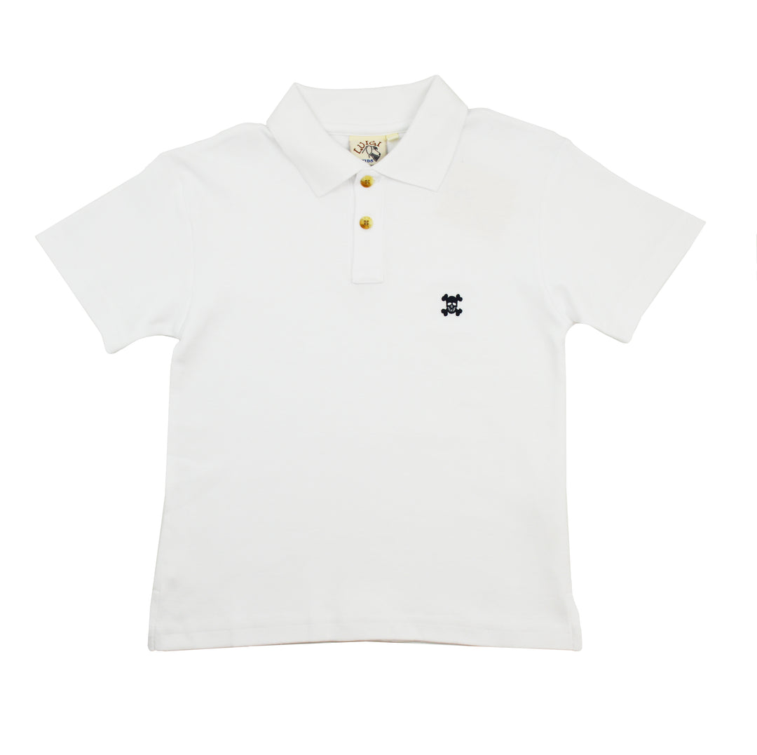 Luigi Short-Sleeve White Polo | Skull & Crossbones