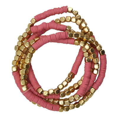 Rubber & Gold Bead Bracelet | Dusty Rose