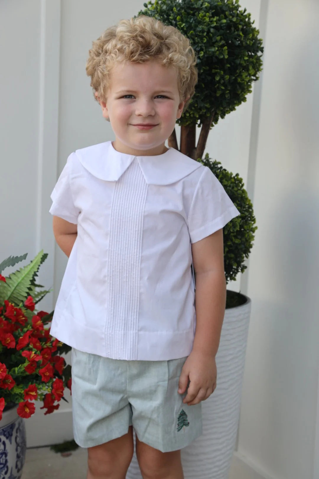 Sam Shorts | Green Chambray with Tree