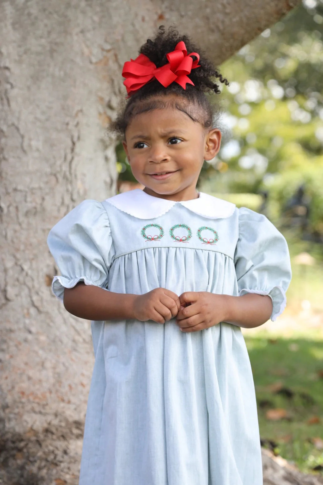 Rebecca Dress | Green Chambray with Wreaths