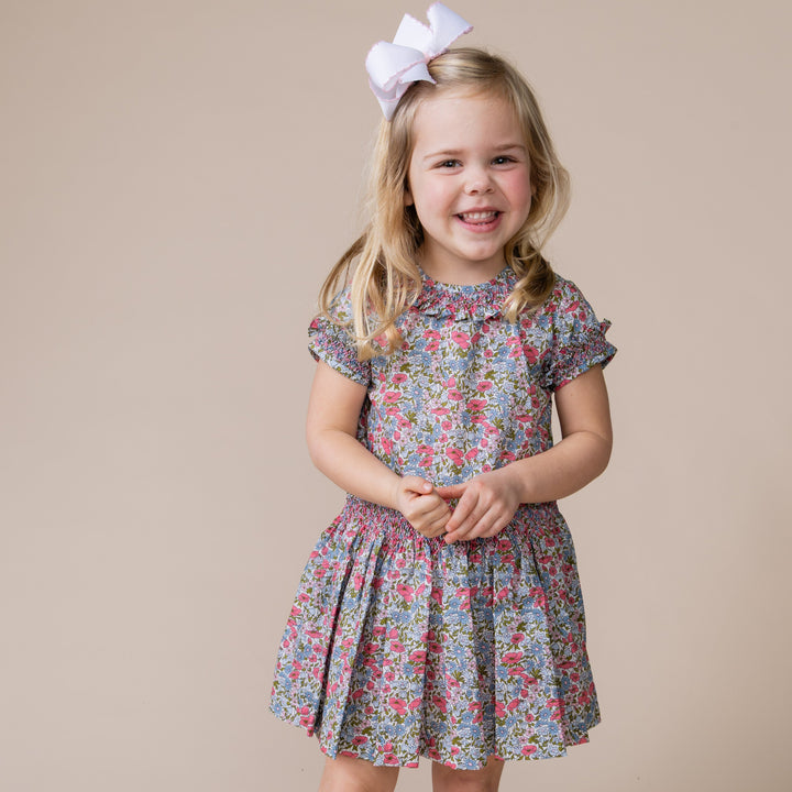 Titania Dress | Enchanted Floral with Pink Smocking - PRE-SALE