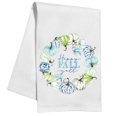 Happy Fall Y'all Chinoiserie Pumpkin Wreath Kitchen Towel