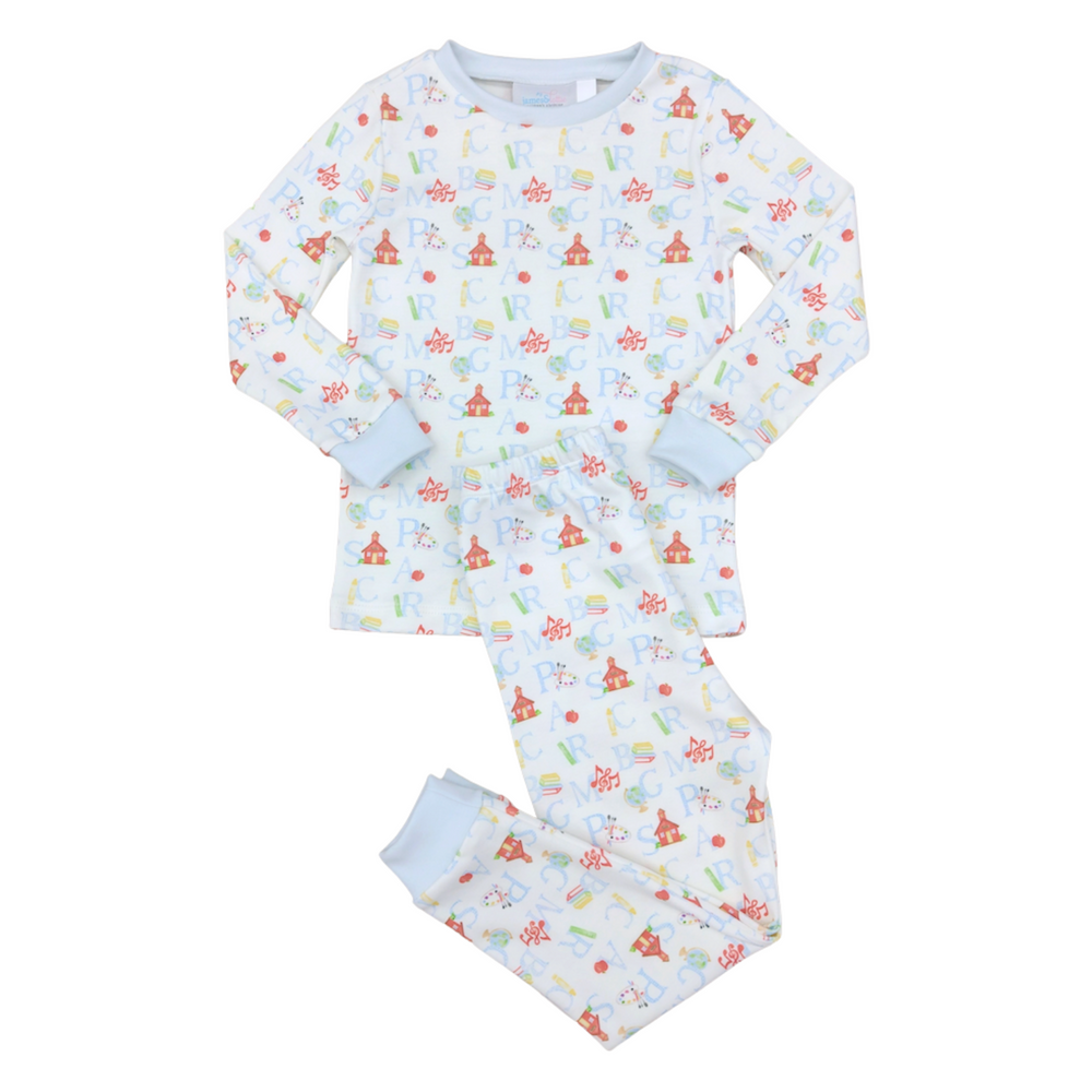James & Lottie Two Piece Pima Pajamas | Blue ABC