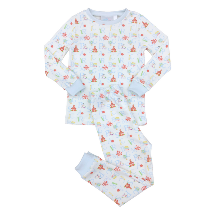 James & Lottie Two Piece Pima Pajamas | Blue ABC