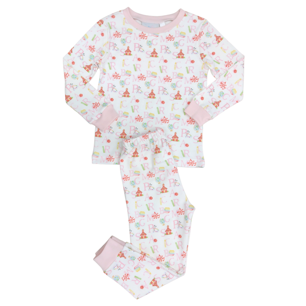 James & Lottie Two Piece Pima Pajamas | Pink ABC