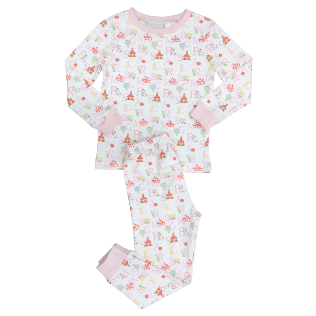 James & Lottie Two Piece Pima Pajamas | Pink ABC