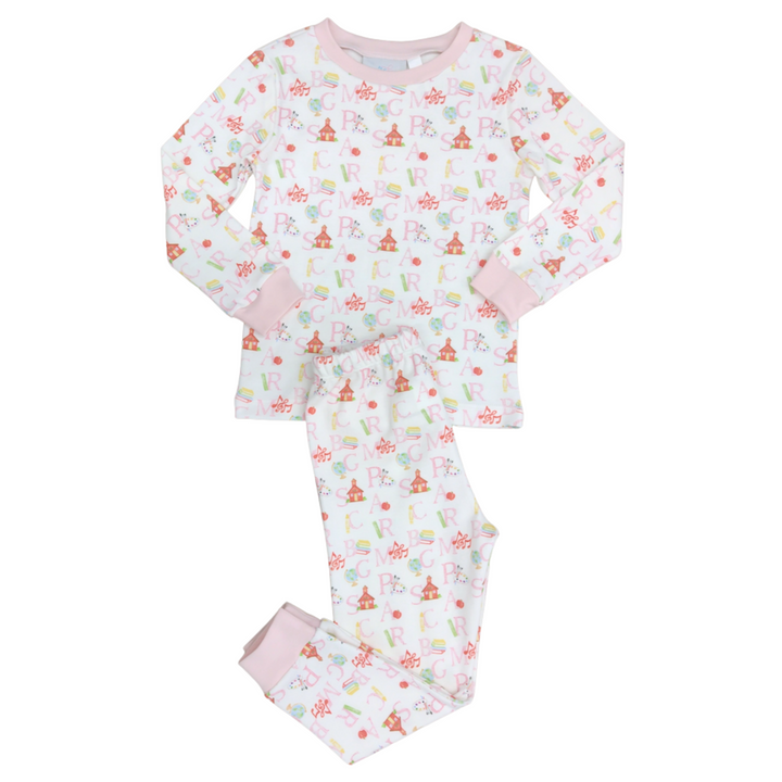 James & Lottie Two Piece Pima Pajamas | Pink ABC