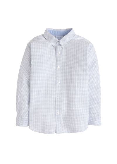 Little English Button-down Shirt | Light Blue Seersucker Gingham