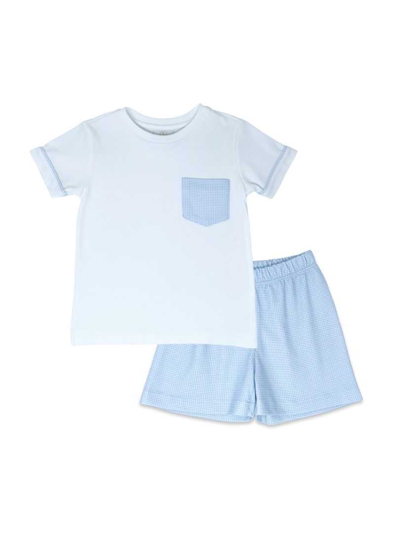 Lullaby Set Charlie Short Set | Blue Mini Gingham