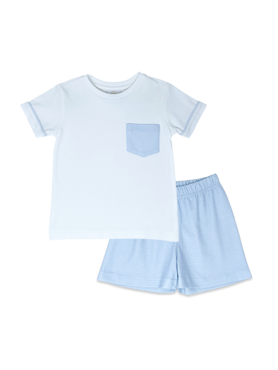 Lullaby Set Charlie Short Set | Blue Mini Gingham