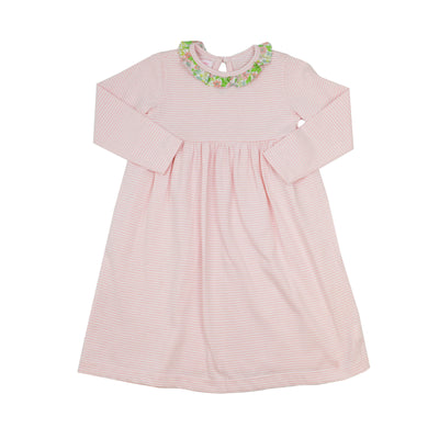 Peggy Green Cici Dress | Pink Candy Stripe with Floral Ruffle