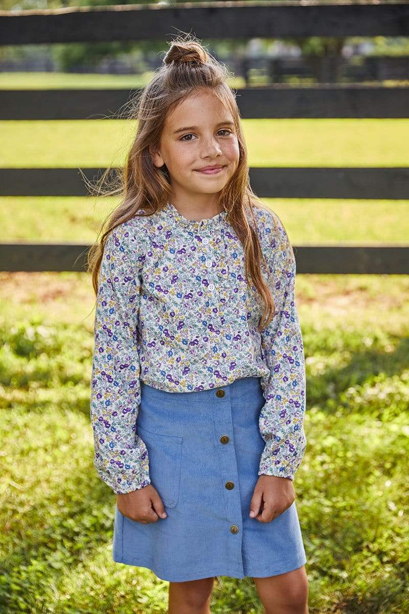 Little English Emily Pocket Skirt Stormy Blue Corduroy 14