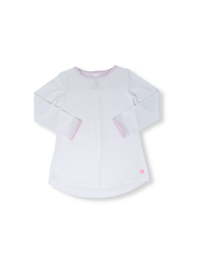 SET Athleisure Lindsay Long-sleeve Shirt | White with Pink Mini Gingha…