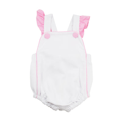Marco & Lizzy White Pique Sunsuit with Pink Gingham