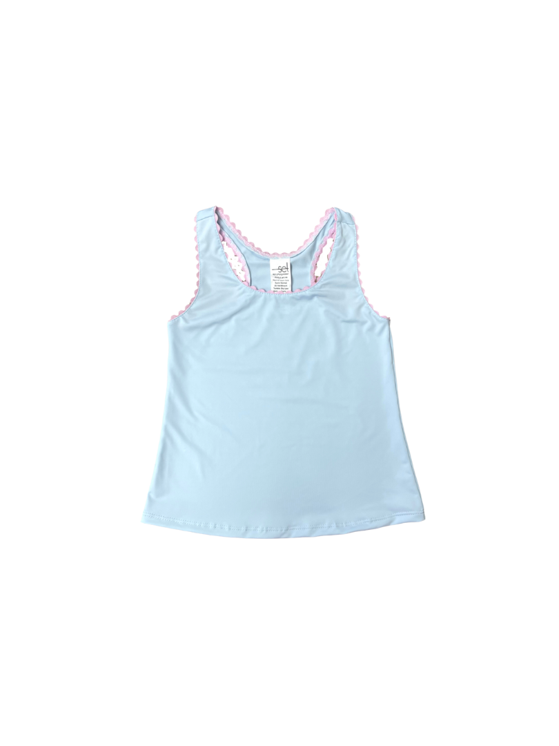 SET Athleisure Riley Razorback Tank | Blue w/ Pink Ric Rac