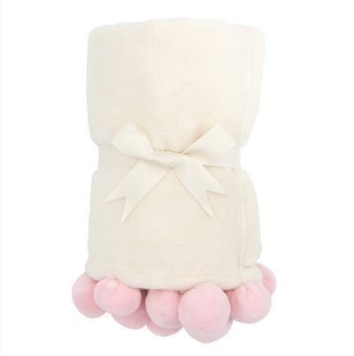 Elegant Baby Pom Pom Fleece Blanket | Pink
